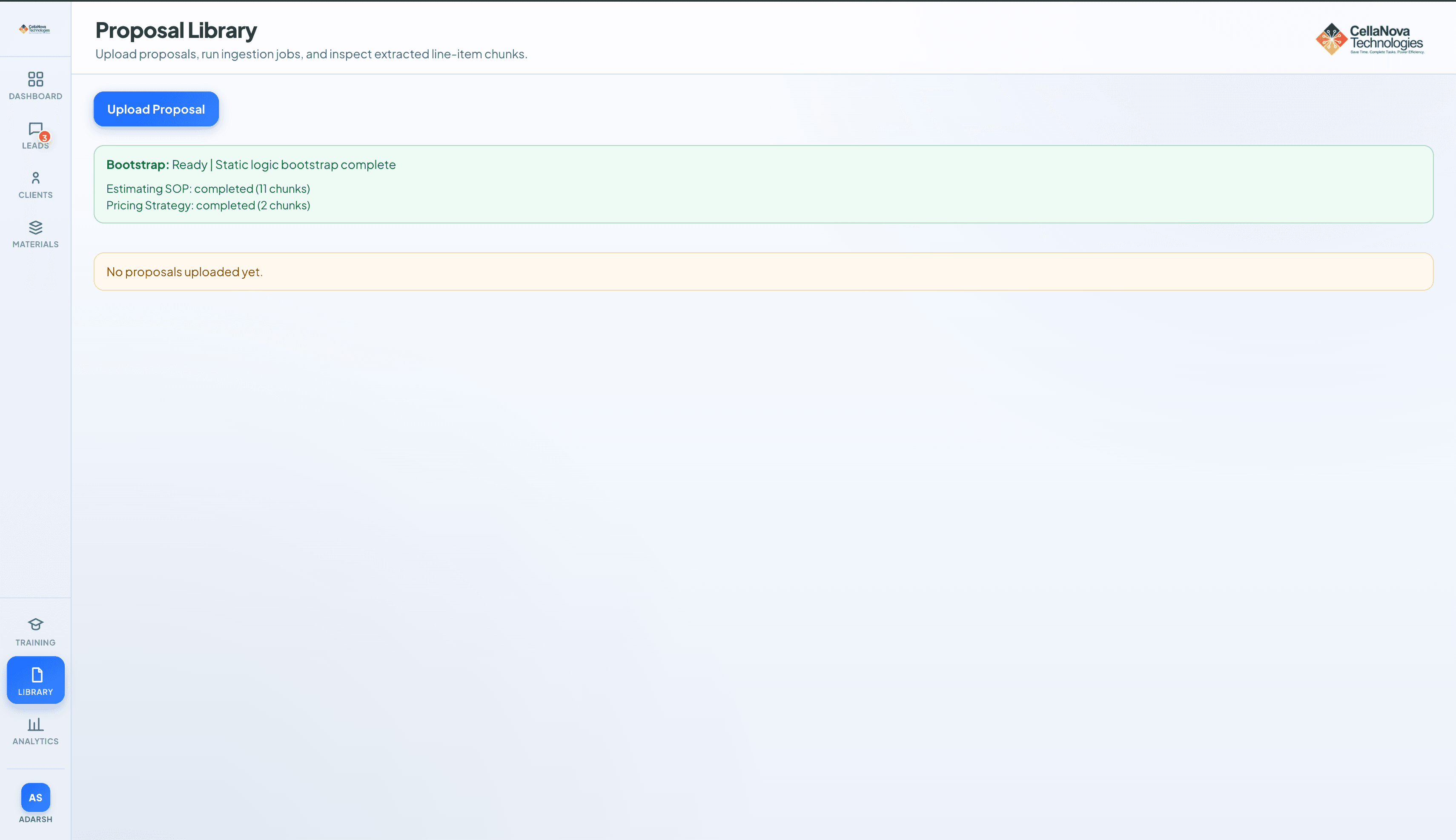 Proposal Library where past proposals are uploaded as a knowledge base